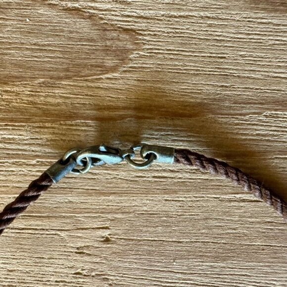 Y2k Juicy Couture J Safety Pin Silver Rhinestone Pendant Brown Cord Necklace - Picture 5 of 5